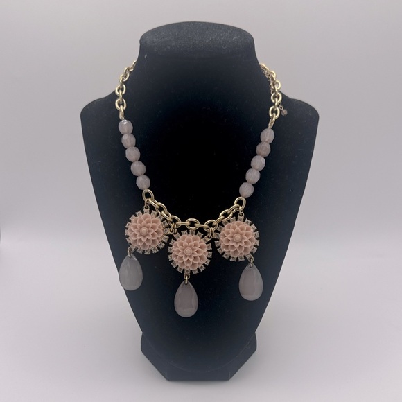 Lia Sophia Jewelry - Vintage Statement Necklace Lia Sophia Pink Flowers Rhinestones Faceted Beads